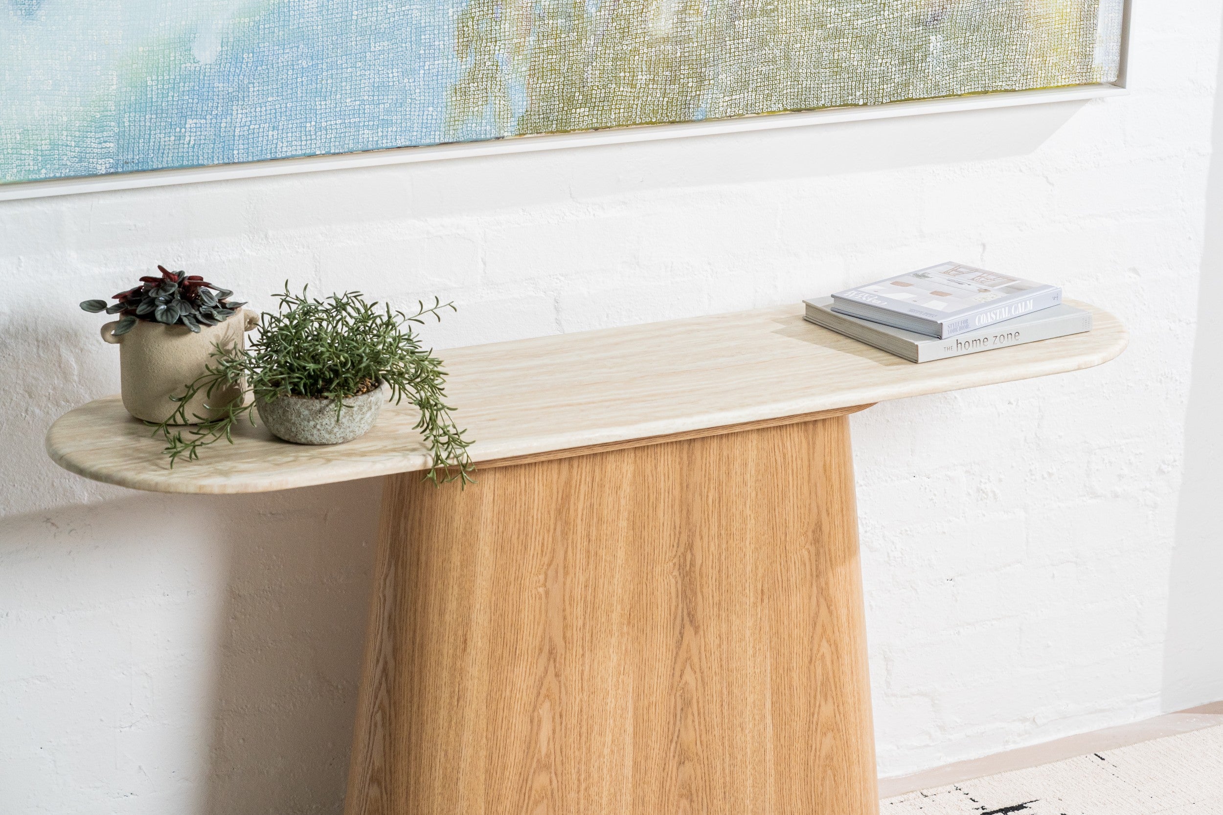 Varello Console Table White Travertine