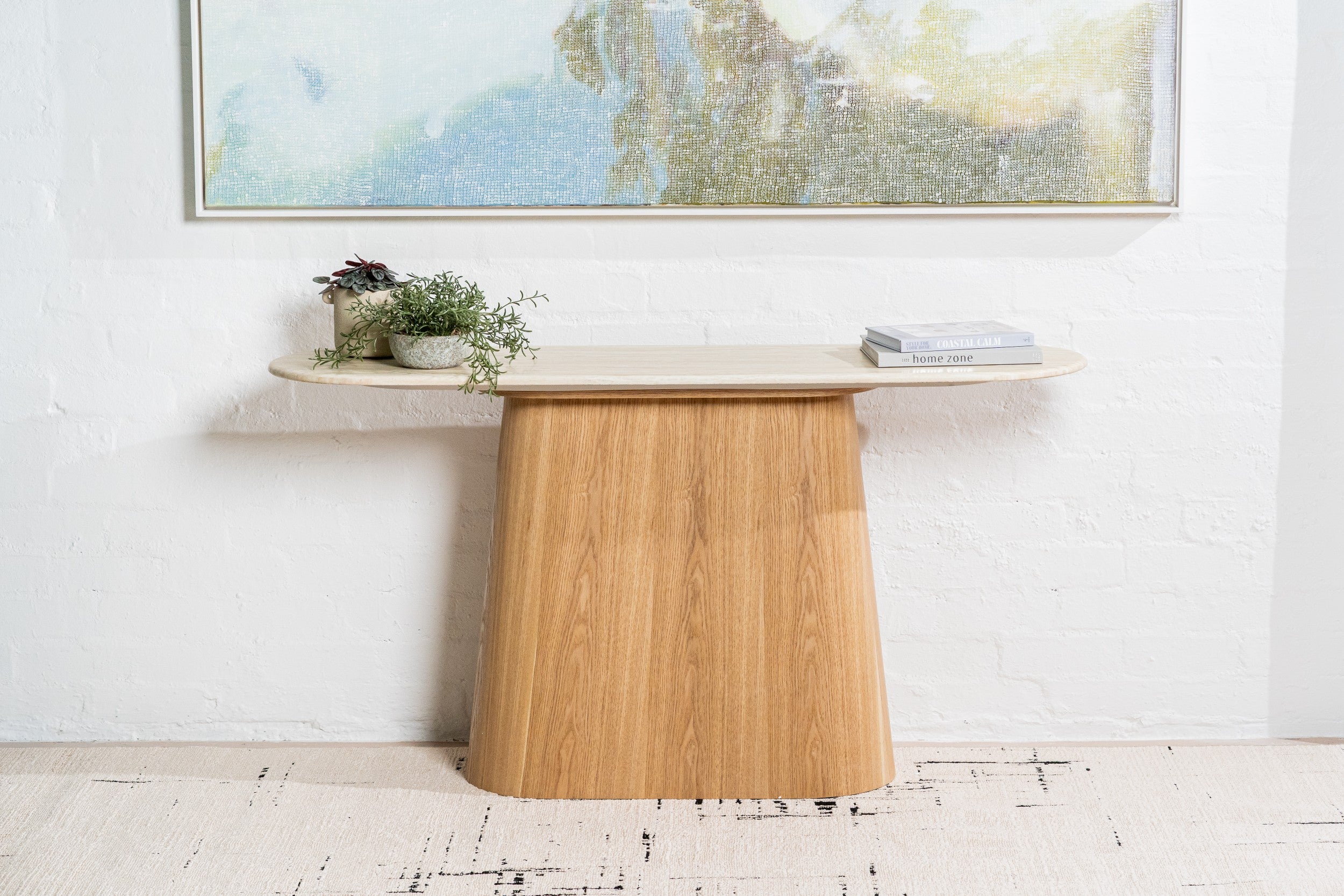 Varello Console Table White Travertine