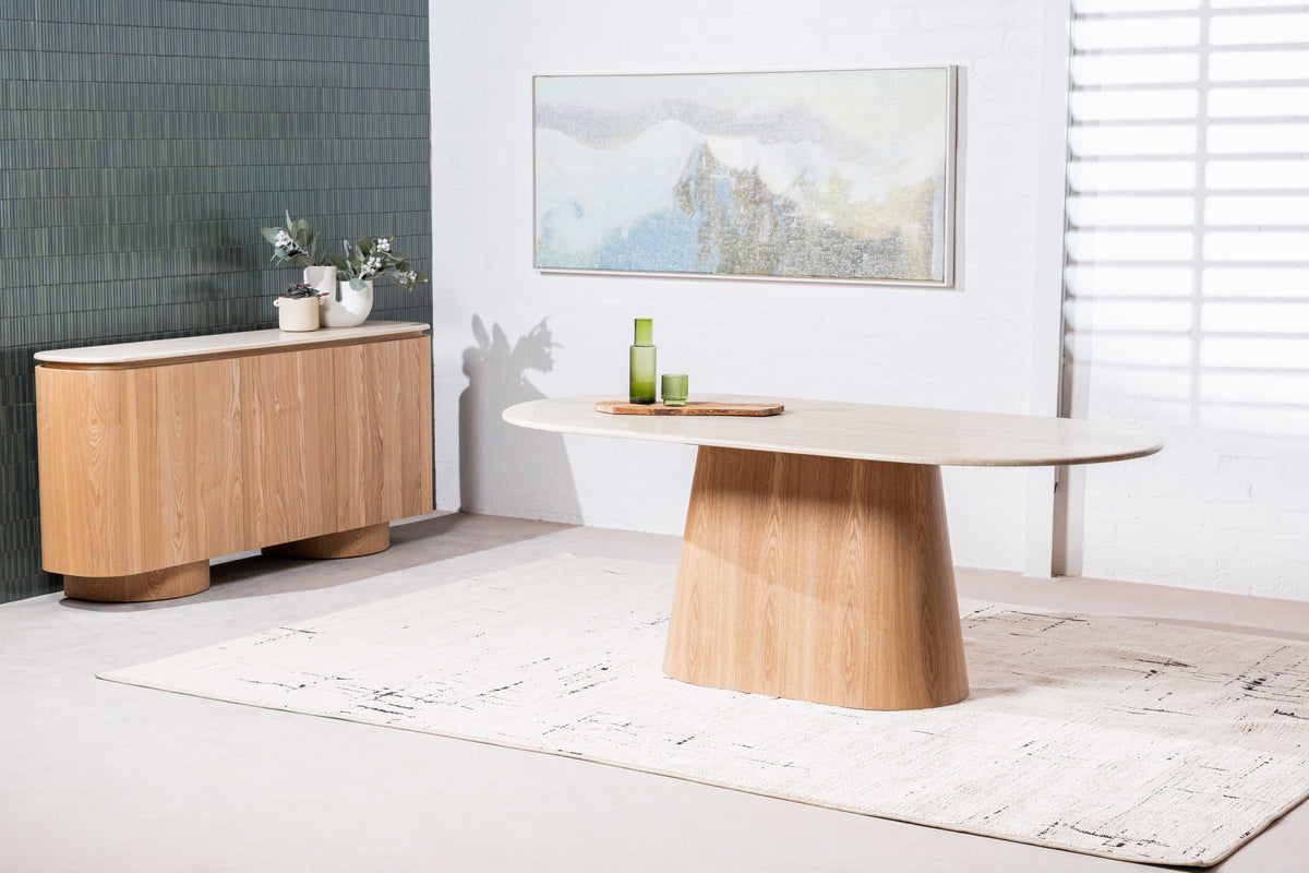 Wavessa Large Dining Table White Travertine