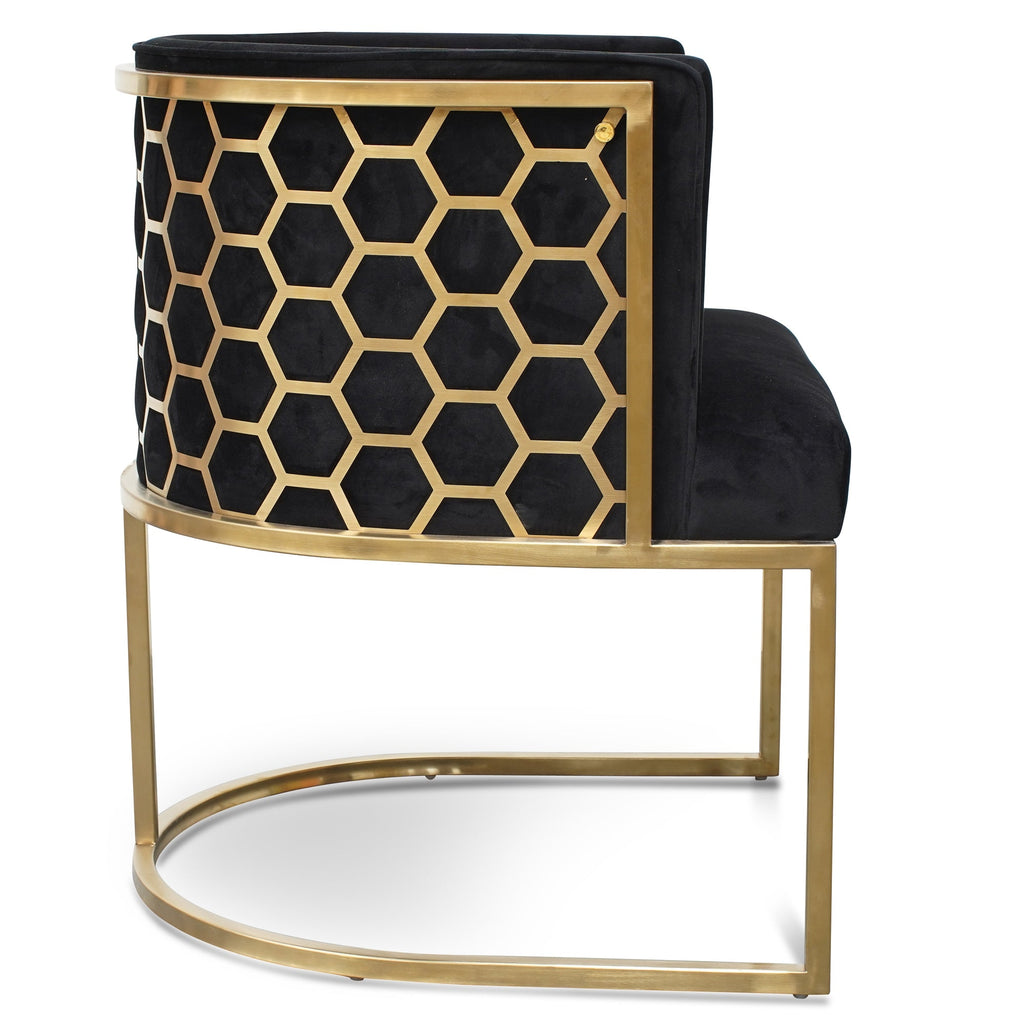 Ravello Lounge Chair In Black Velvet Seat - Brushed Gold