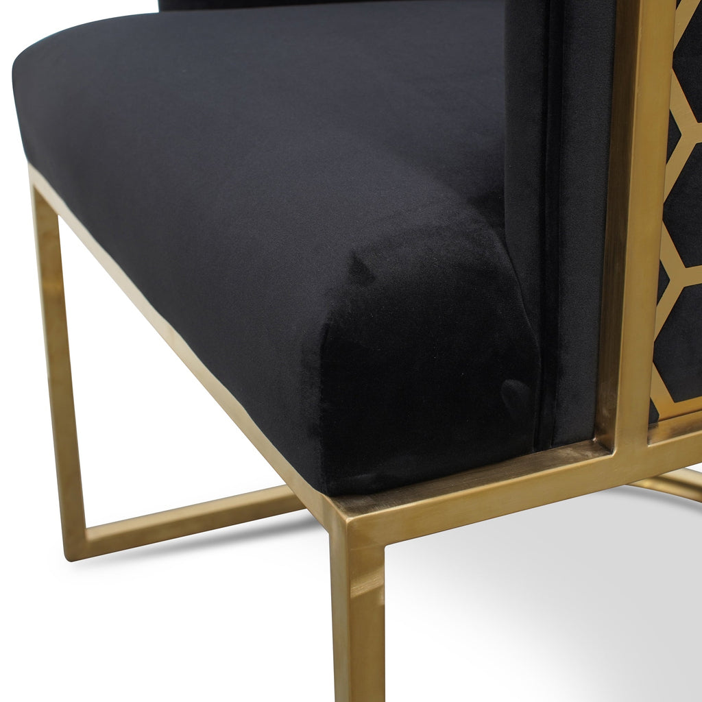 Ravello Lounge Chair In Black Velvet Seat - Brushed Gold