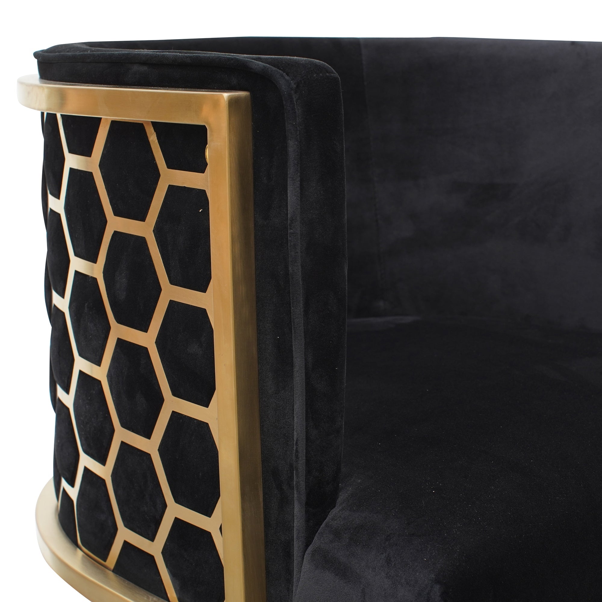 Ravello Lounge Chair In Black Velvet Seat - Brushed Gold
