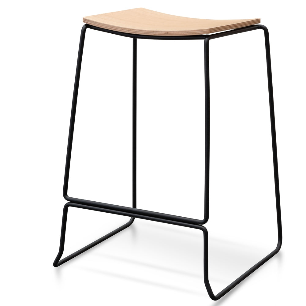 Amalfi Bar Stool With Natural Timber Seat - Black Frame