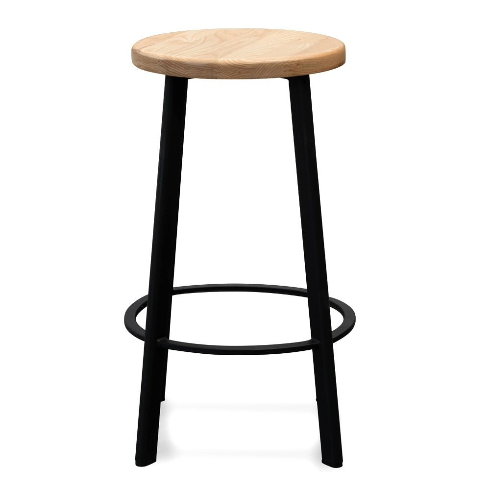 65cm Amalfi Bar Stool -With Natural Timber Seat - Black Frame (Set of 2)