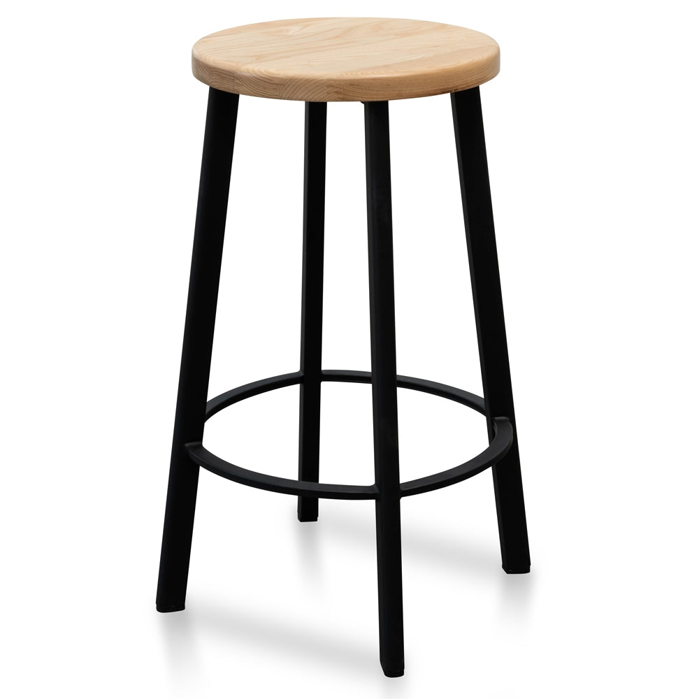 65cm Amalfi Bar Stool -With Natural Timber Seat - Black Frame (Set of 2)