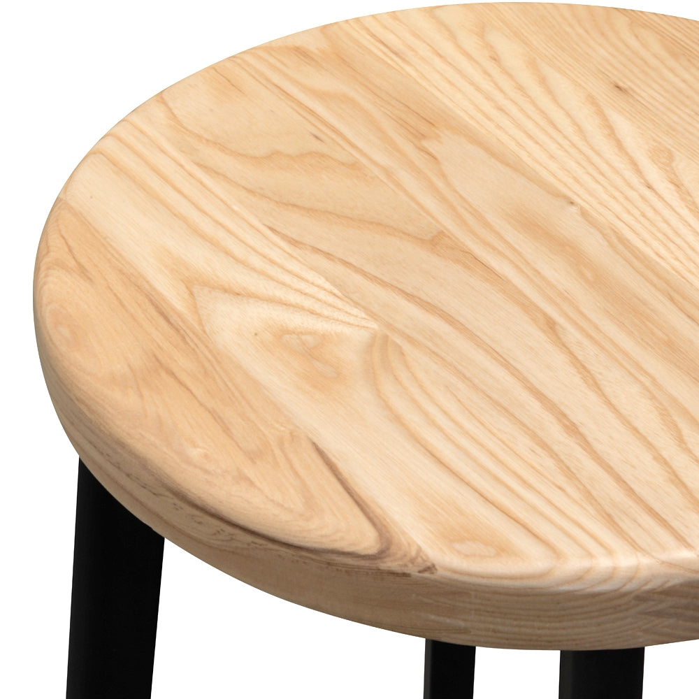 65cm Amalfi Bar Stool -With Natural Timber Seat - Black Frame (Set of 2)