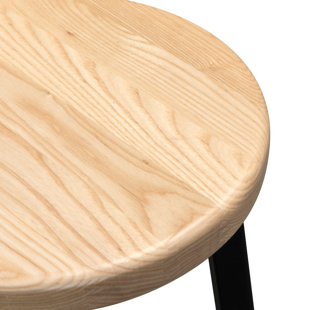 65cm Amalfi Bar Stool -With Natural Timber Seat - Black Frame (Set of 2)