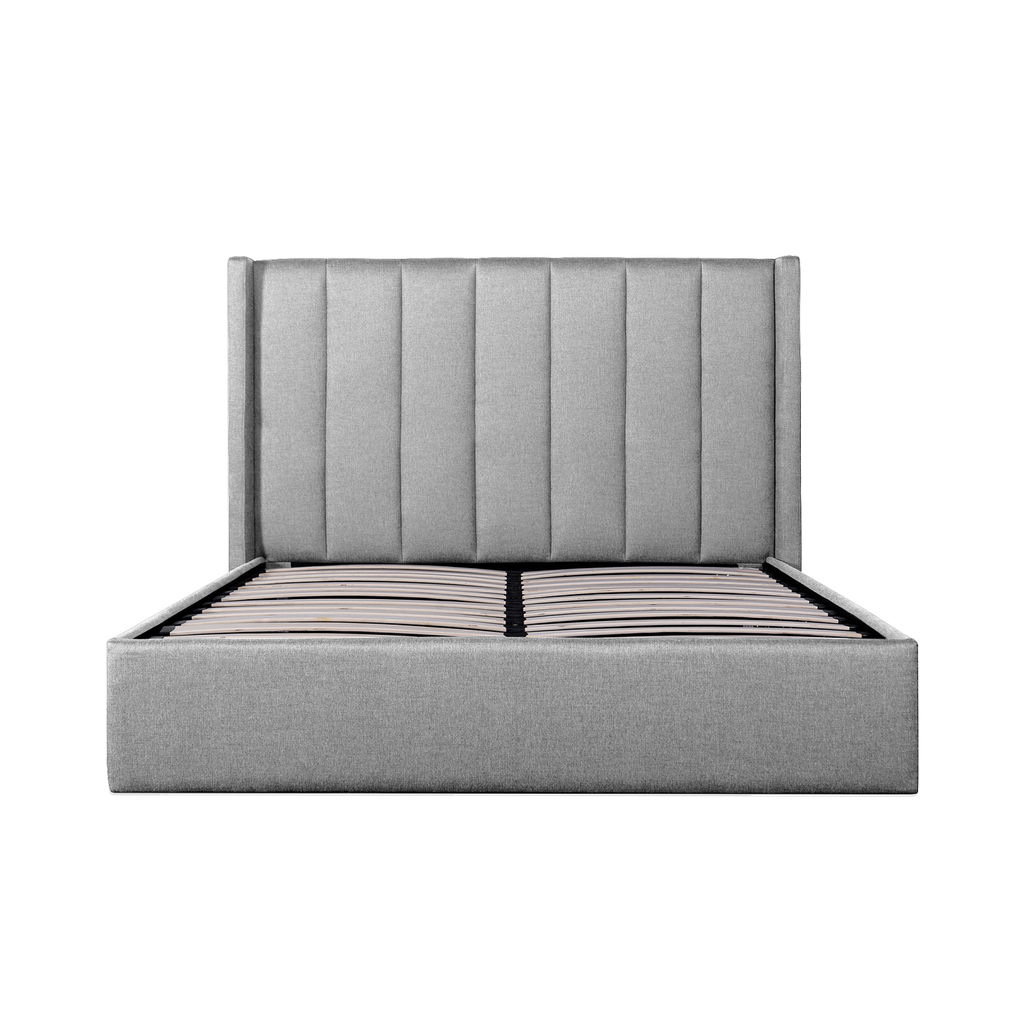 Fabric Queen Lazio Bed Frame - Pearl Grey with Storage