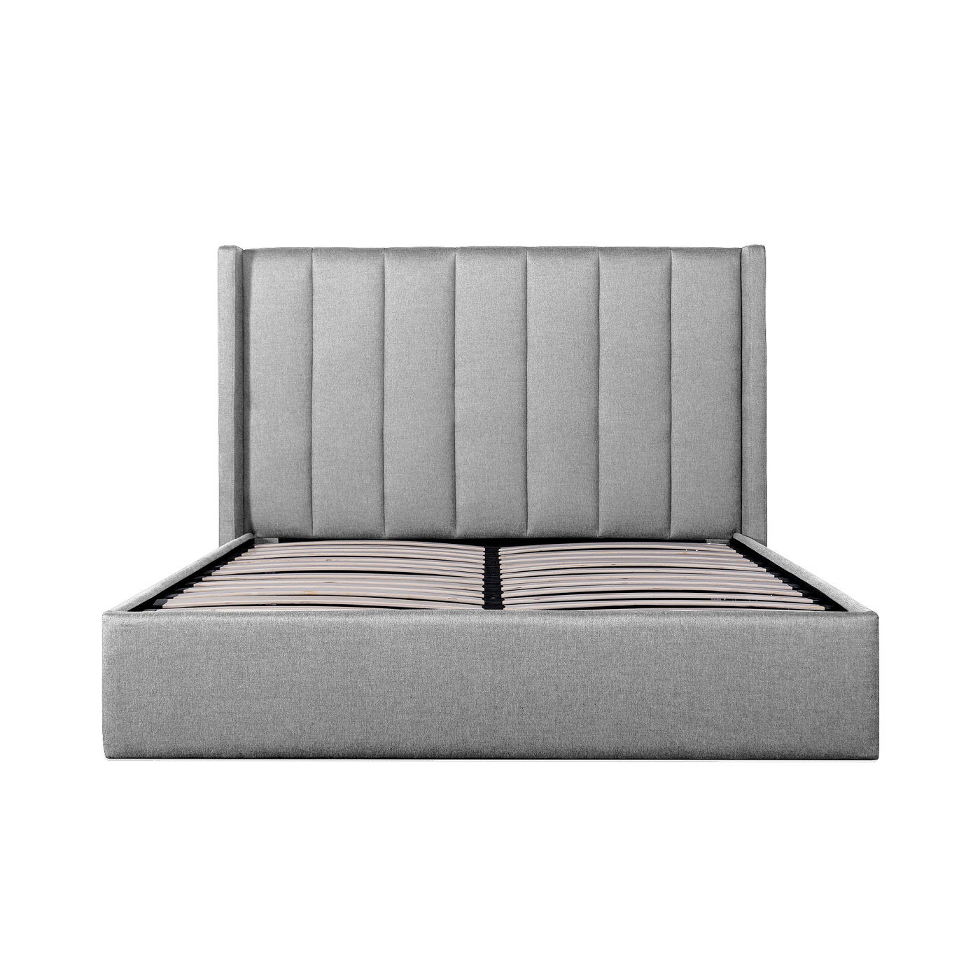 Fabric Queen Lazio Bed Frame - Pearl Grey with Storage