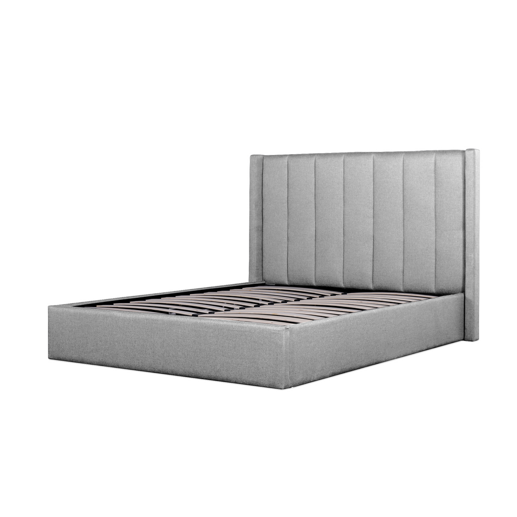 Fabric Queen Lazio Bed Frame - Pearl Grey with Storage