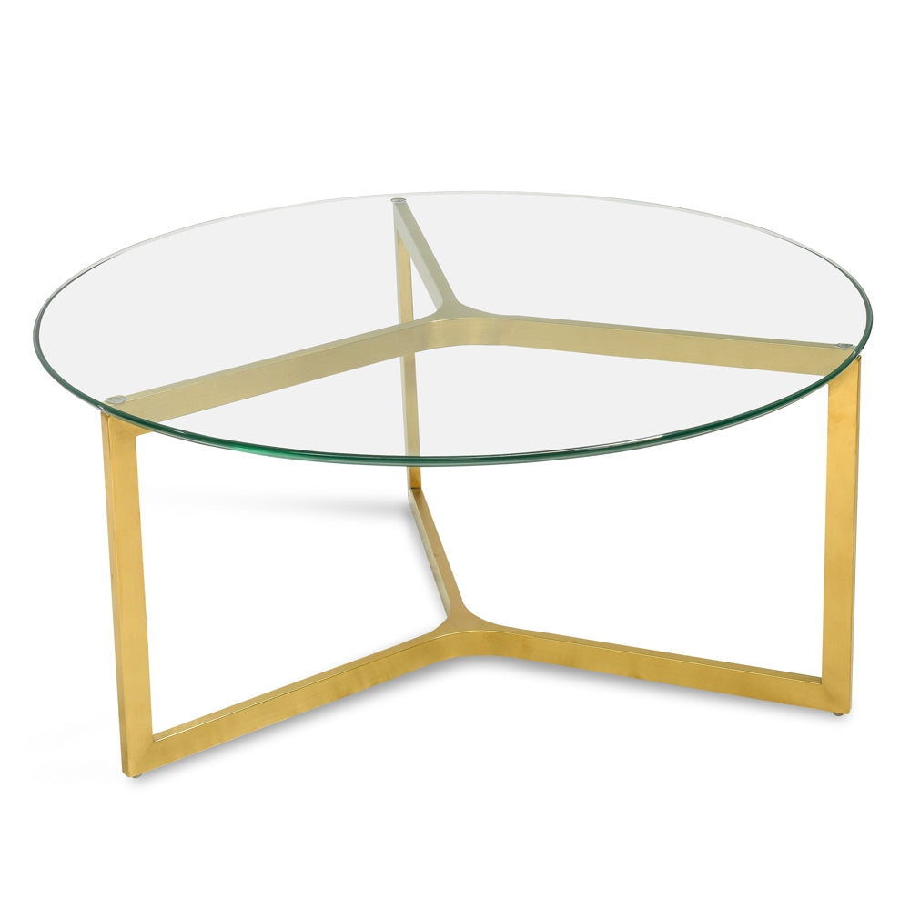 85cm Glass Round Venezia Coffee Table - Gold Base