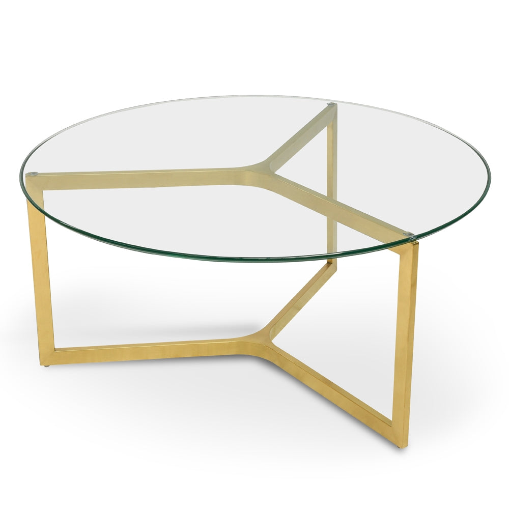 85cm Glass Round Venezia Coffee Table - Gold Base