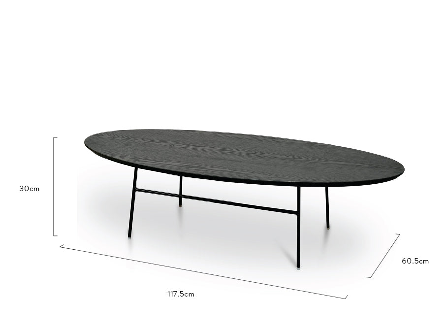 117.5cm Venezia Coffee Table - Black Ash Veneer - Black Legs