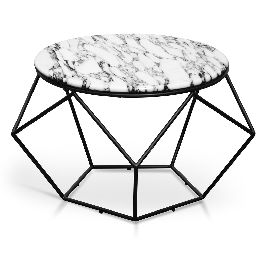Marble 72cm Venezia Coffee Table - Matt Black Base