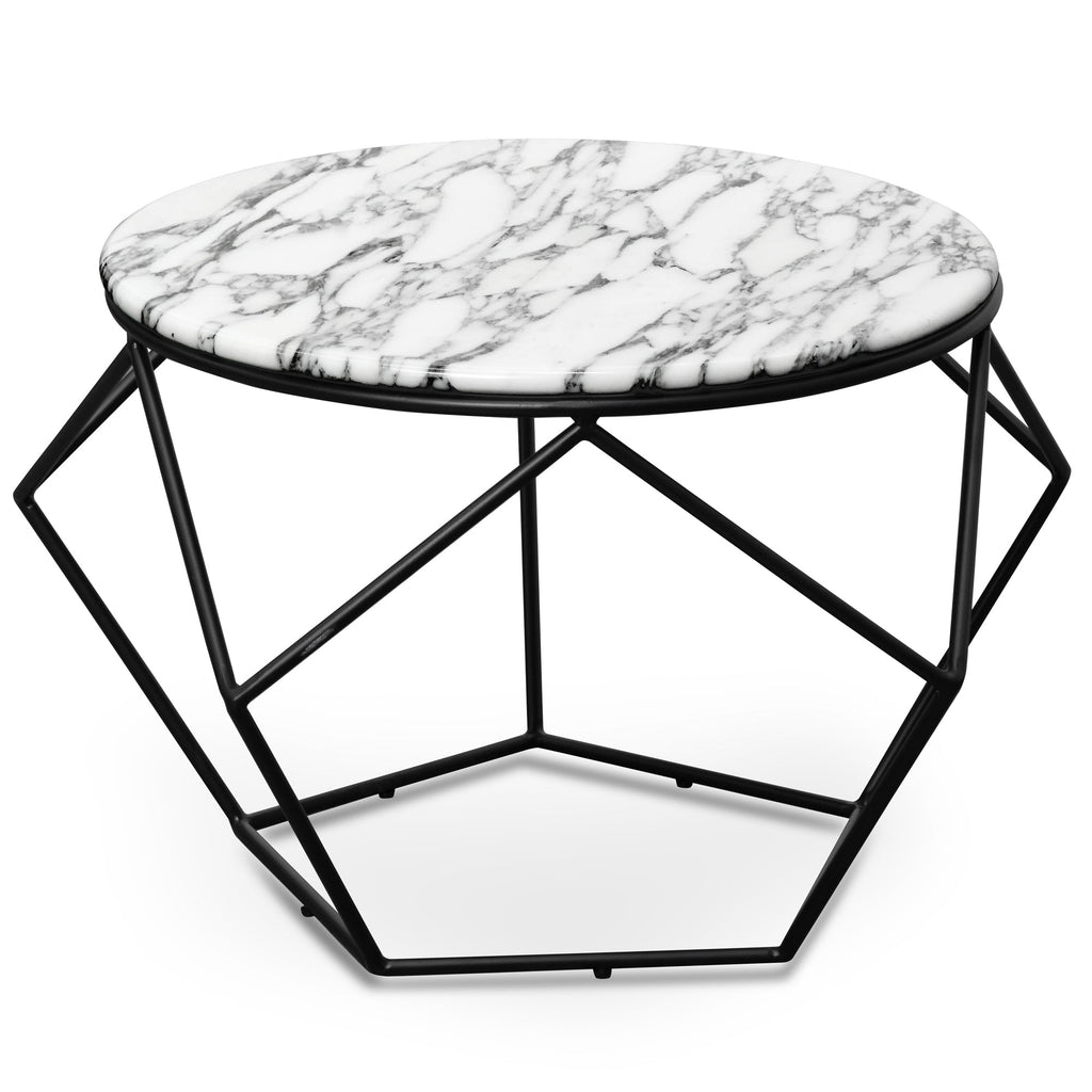 Marble 72cm Venezia Coffee Table - Matt Black Base
