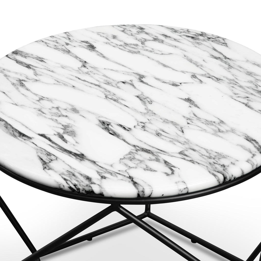 Marble 72cm Venezia Coffee Table - Matt Black Base