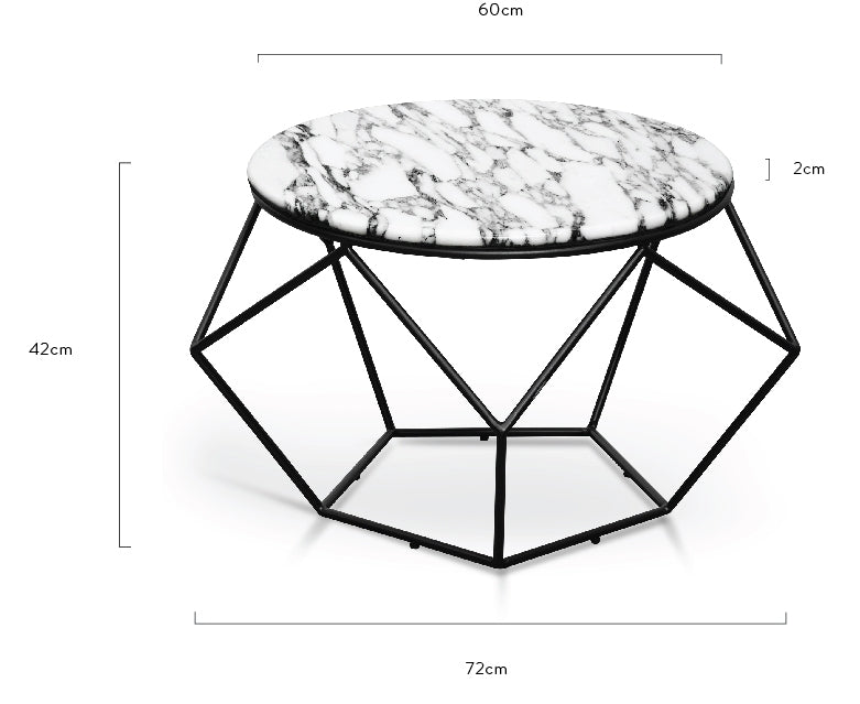 Marble 72cm Venezia Coffee Table - Matt Black Base