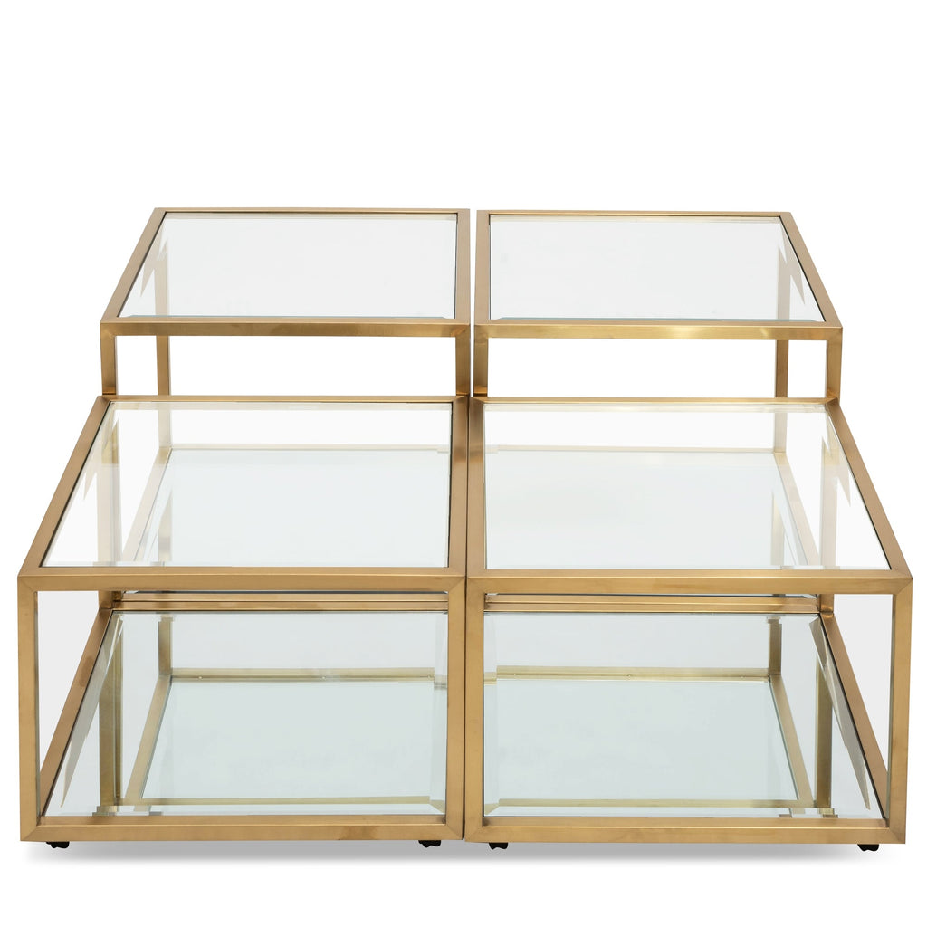 100cm Glass Venezia Coffee Table - Brushed Gold Base (Set of 4)