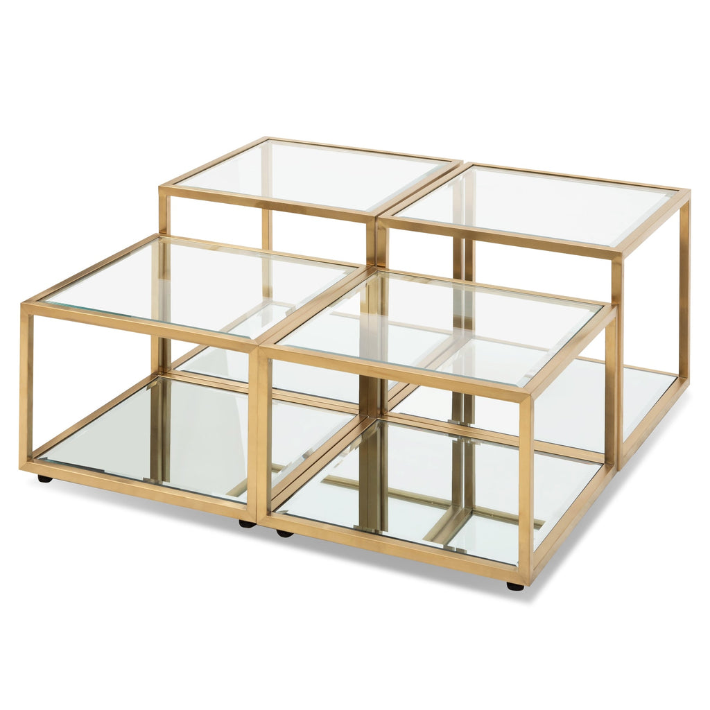 100cm Glass Venezia Coffee Table - Brushed Gold Base (Set of 4)
