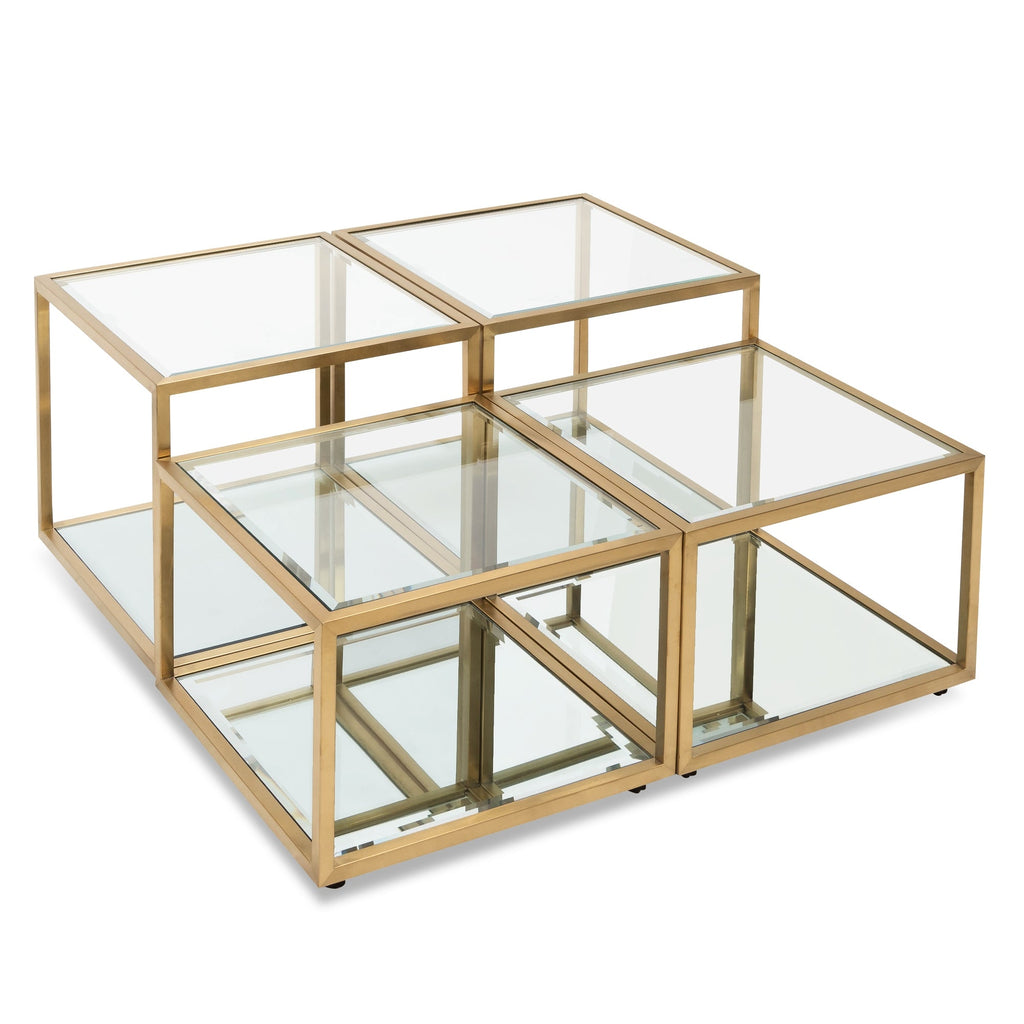 100cm Glass Venezia Coffee Table - Brushed Gold Base (Set of 4)