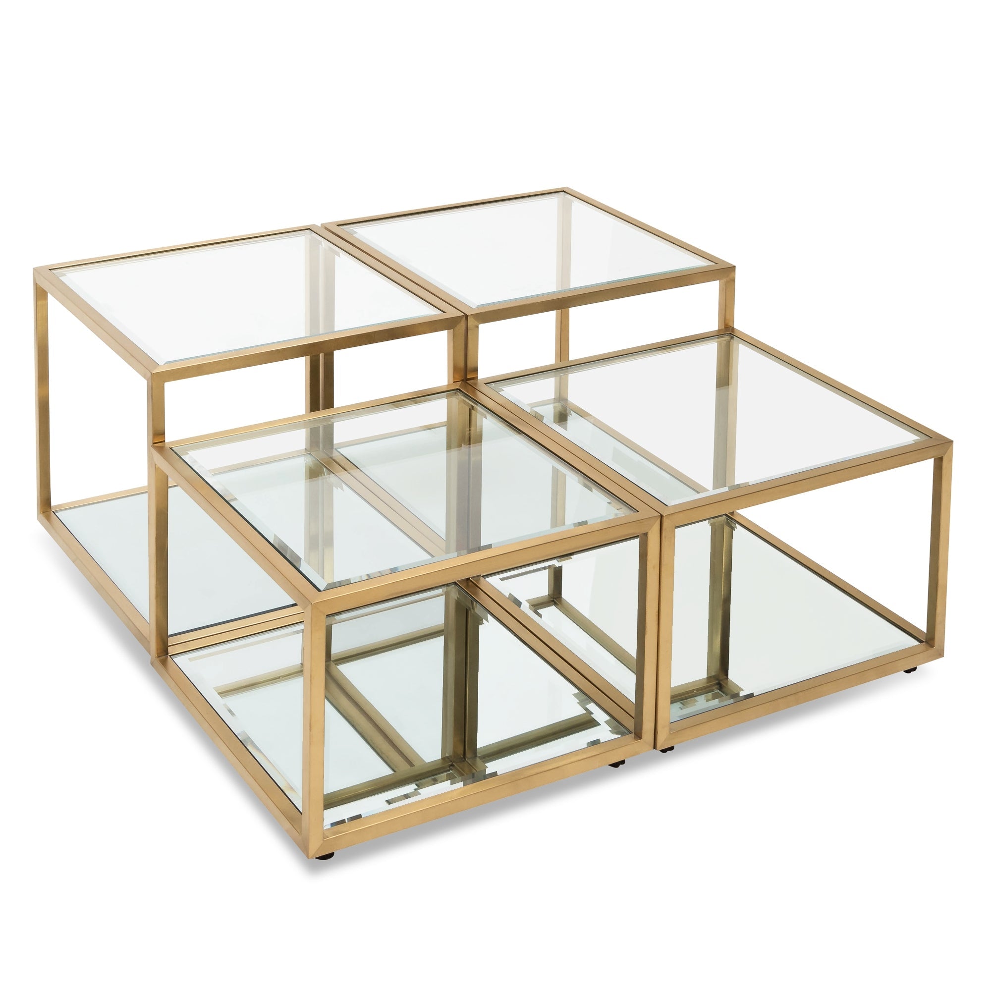 100cm Glass Venezia Coffee Table - Brushed Gold Base (Set of 4)