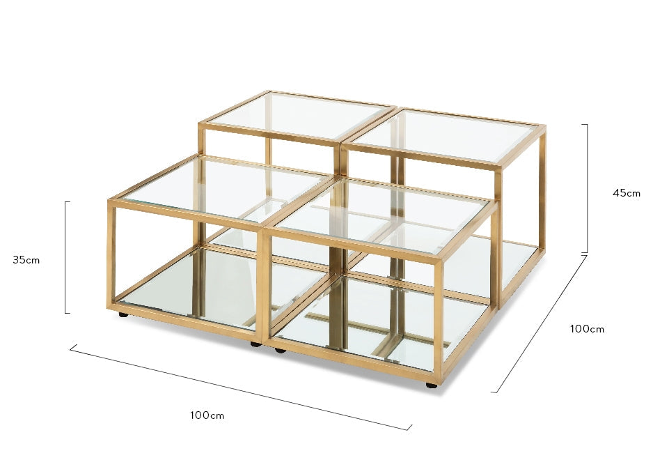 100cm Glass Venezia Coffee Table - Brushed Gold Base (Set of 4)