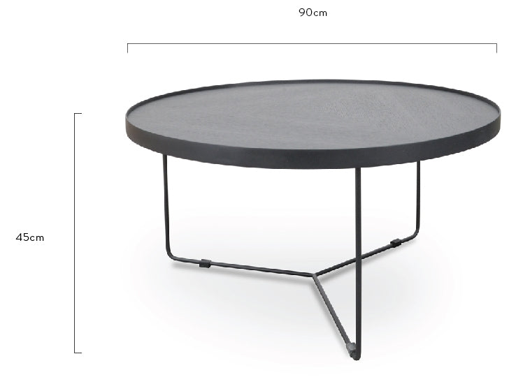 90cm Round Venezia Coffee Table - Black Oak Top - Black Frame - Last one