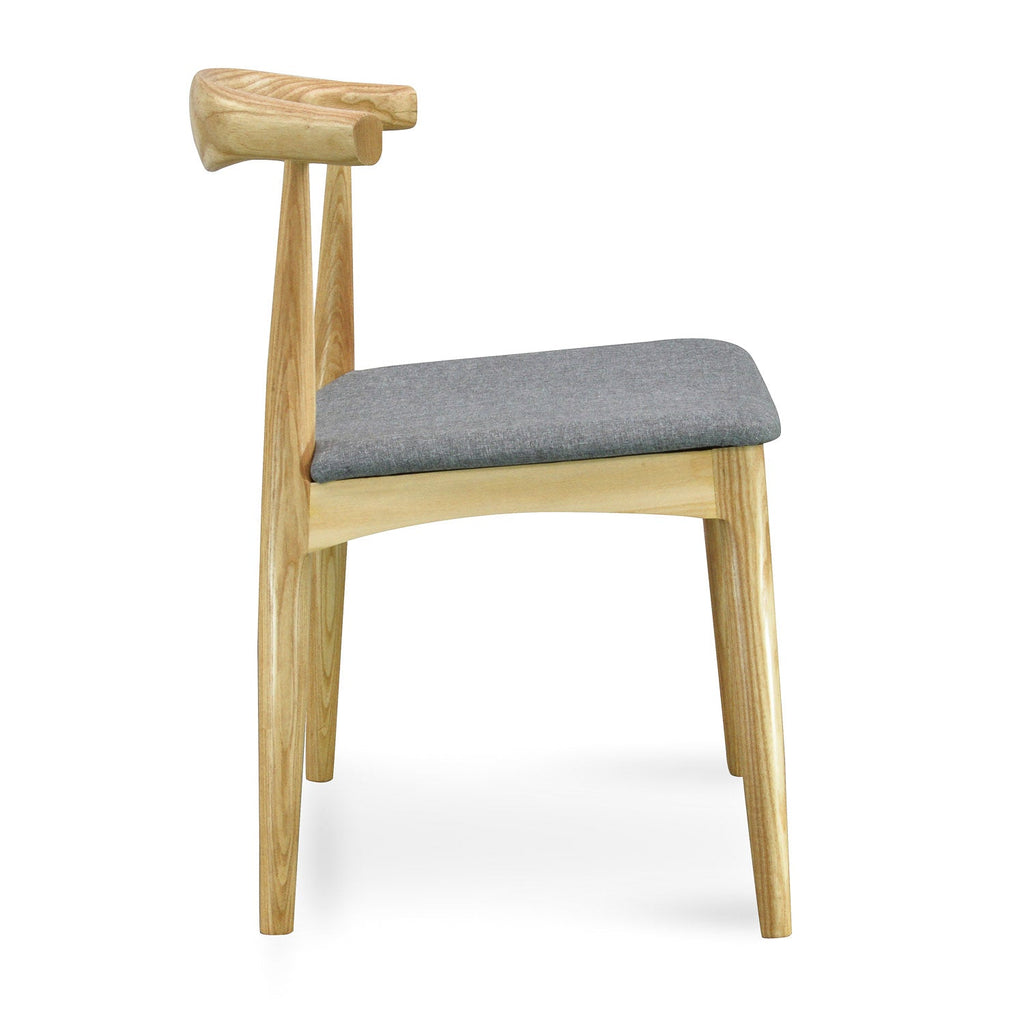 Elbow Verona Dining Chair - Natural with Light Grey Fabric Seat (Set of 2)