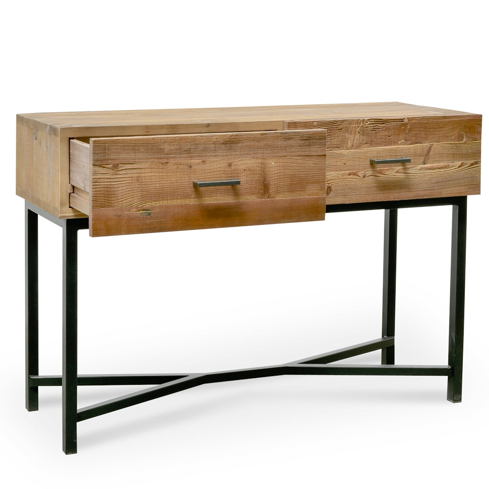 1.2m Reclaimed Pine Ferrara Console Table - Black Base
