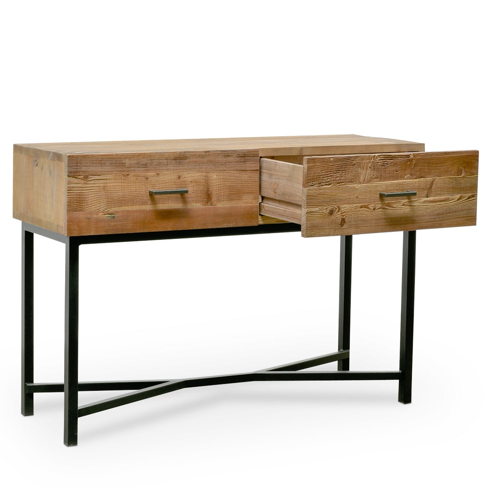 1.2m Reclaimed Pine Ferrara Console Table - Black Base
