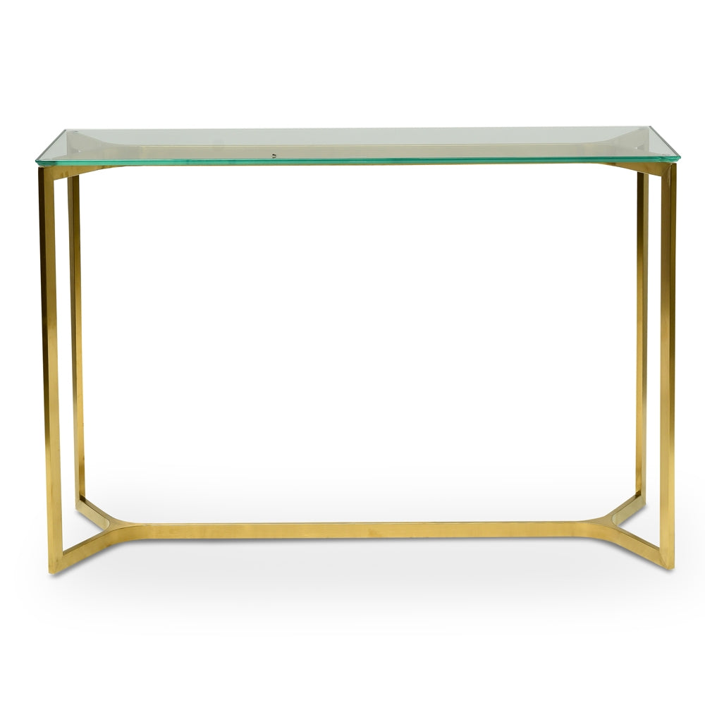 1.2m Glass Ferrara Console Table - Gold Base