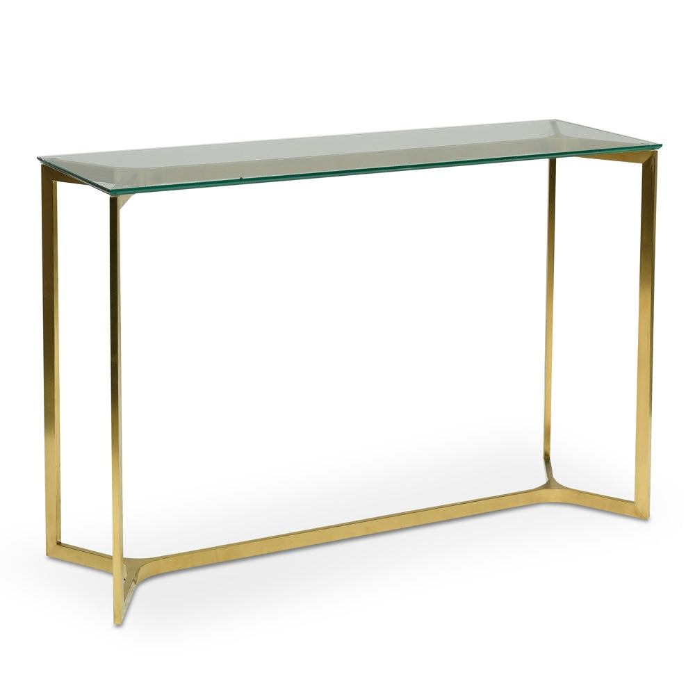 1.2m Glass Ferrara Console Table - Gold Base