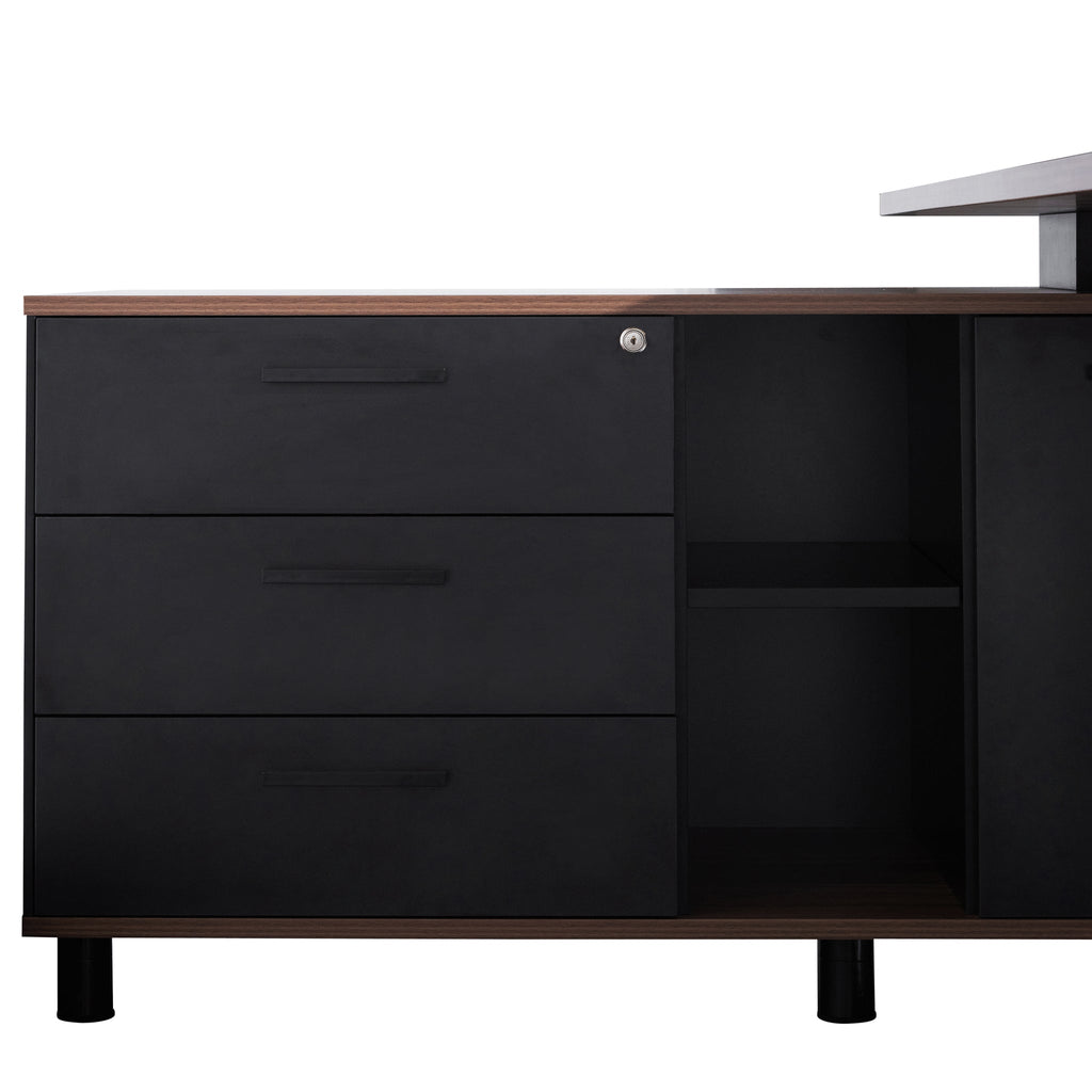 1.8m Milano Executive Desk Left Return with Black Legs - Walnut