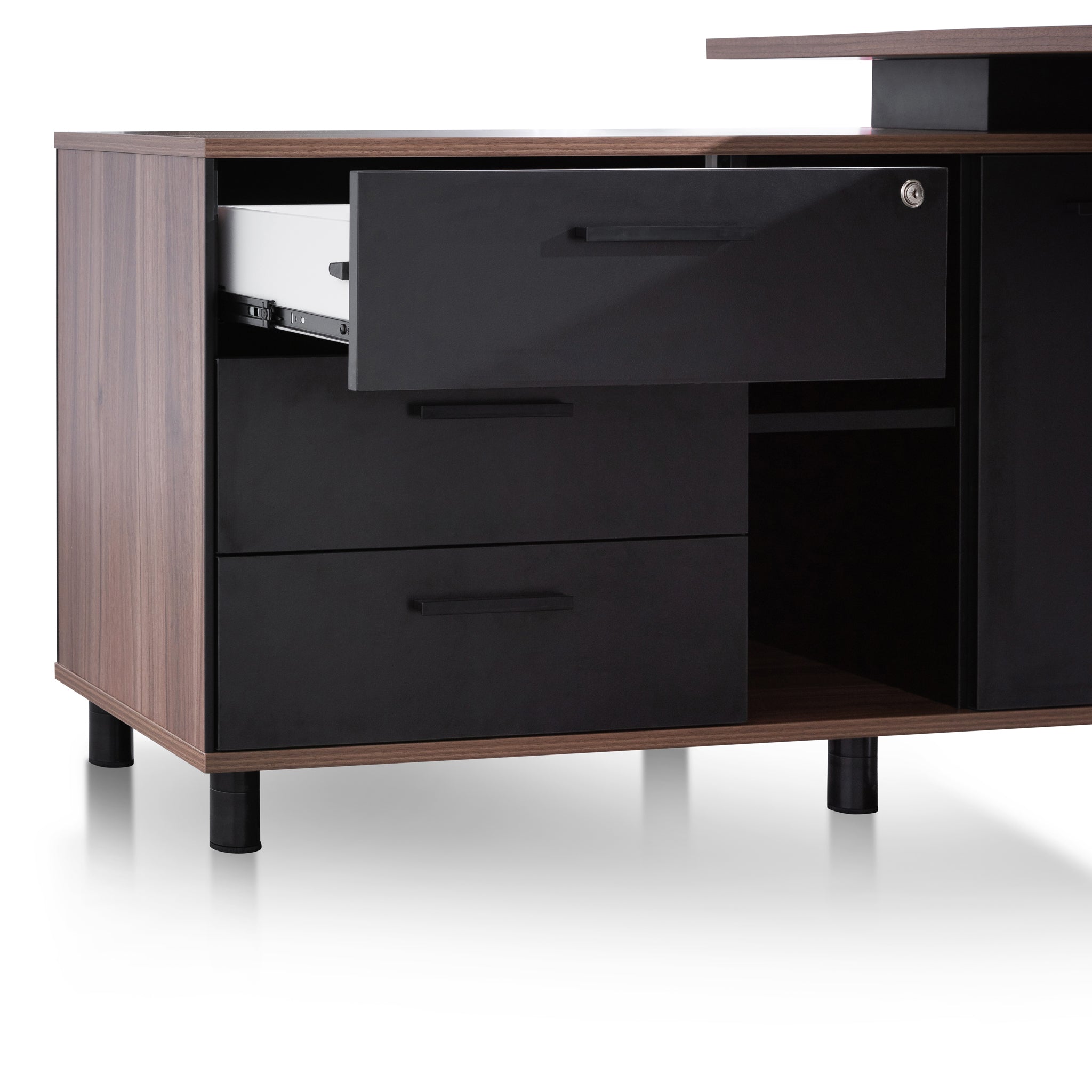 1.8m Milano Executive Desk Left Return with Black Legs - Walnut