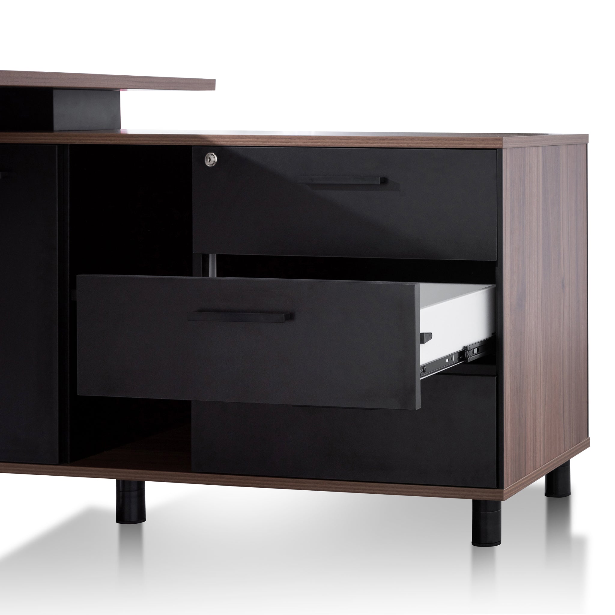 1.8m Milano Executive Desk Right Return with Black Legs - Walnut