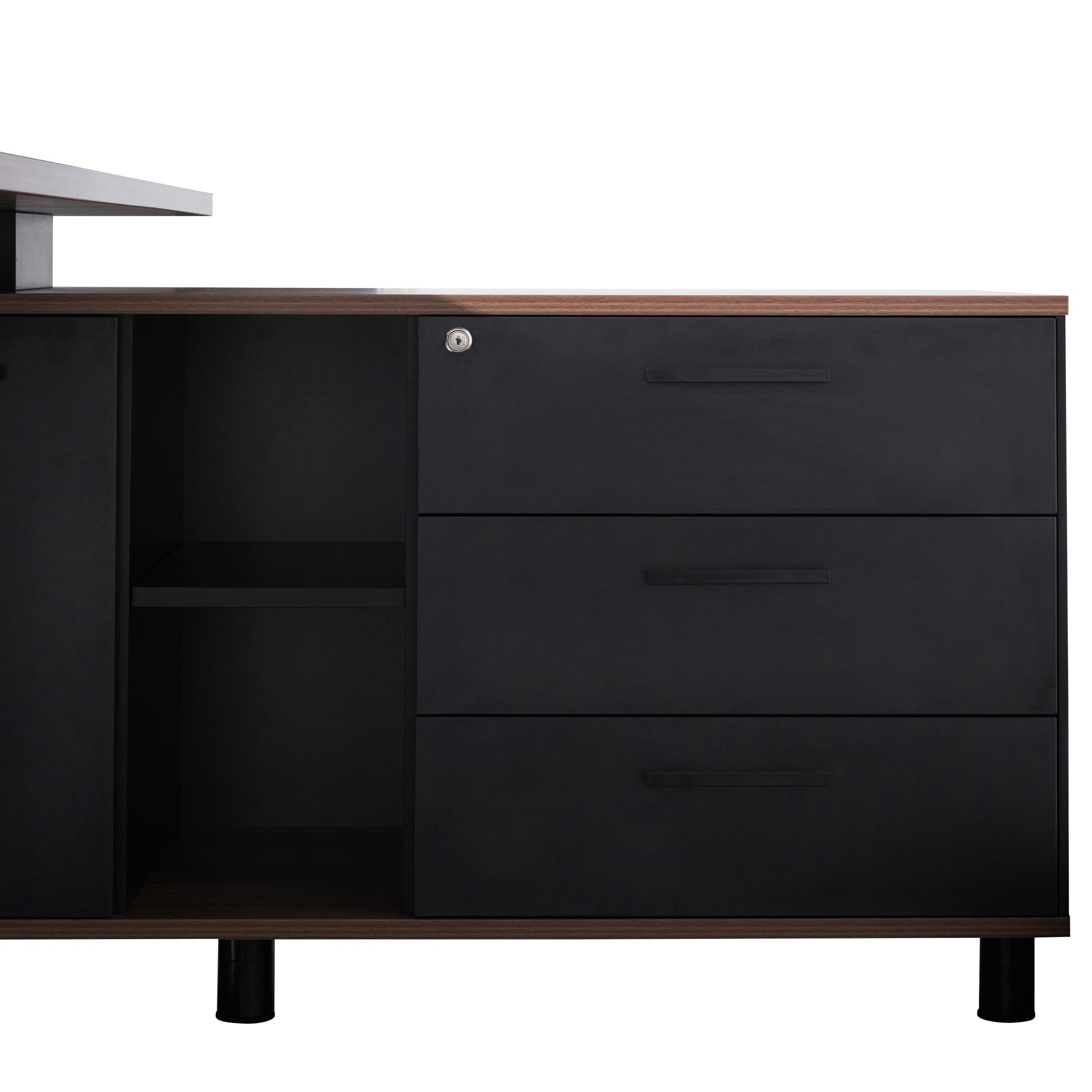 1.8m Milano Executive Desk Right Return with Black Legs - Walnut