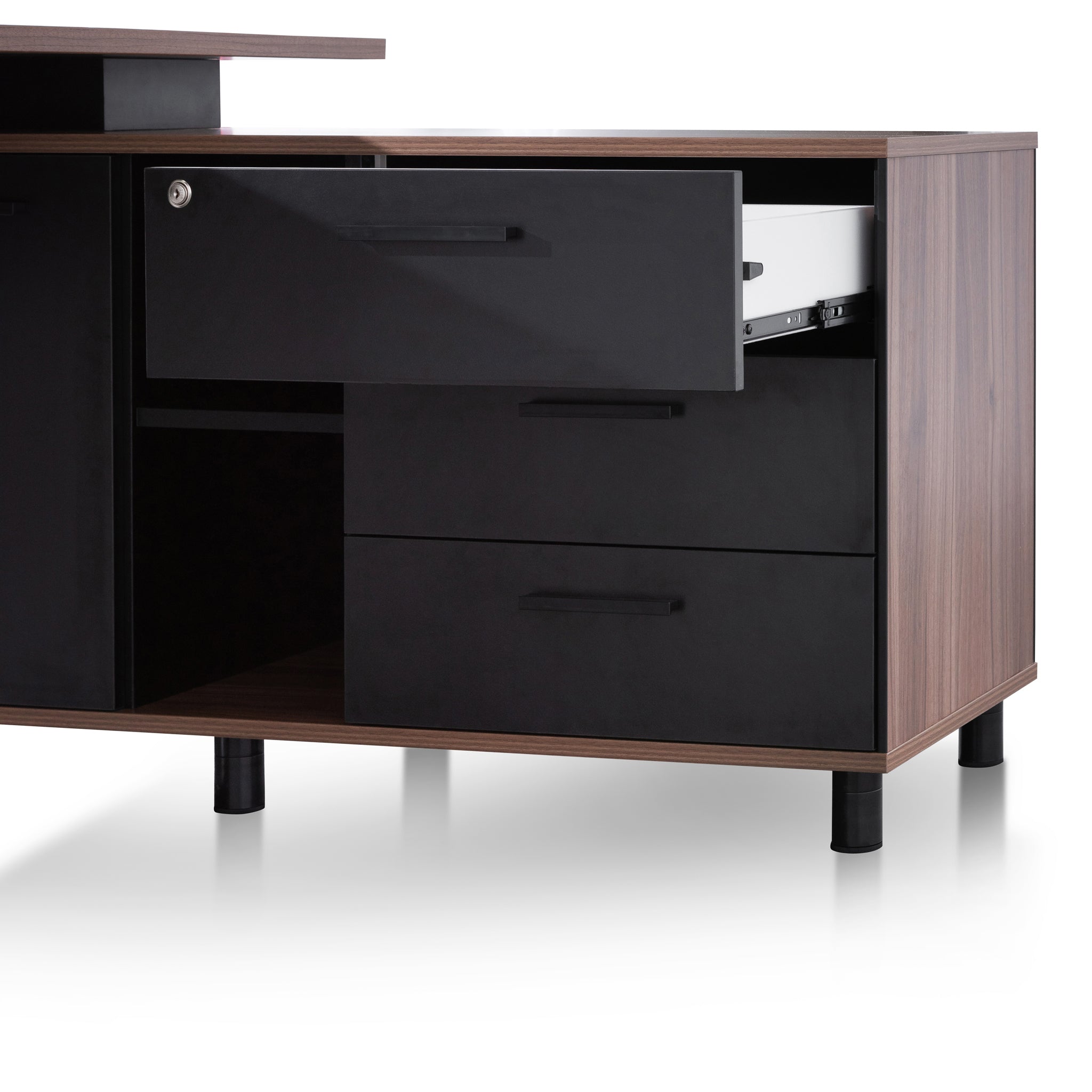 1.8m Milano Executive Desk Right Return with Black Legs - Walnut