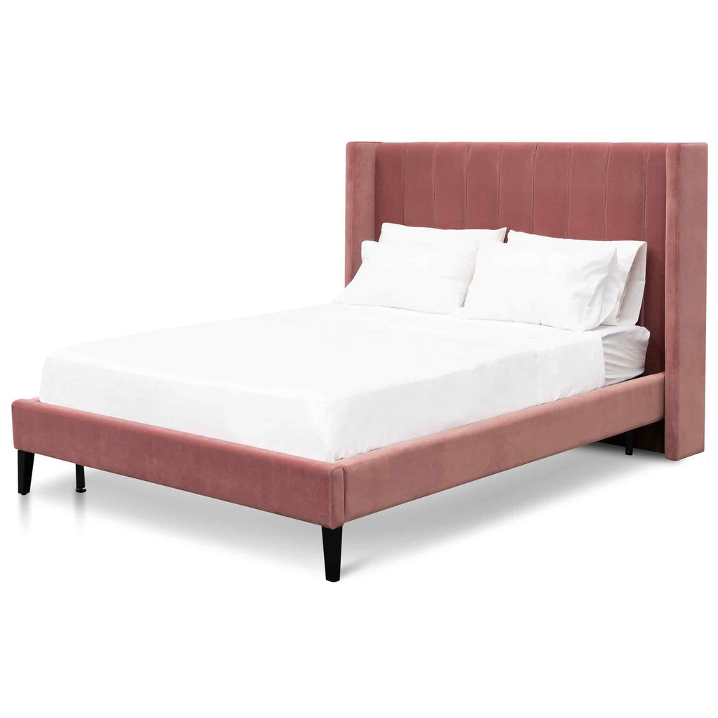 King Lazio Bed Frame - Blush Peach Velvet