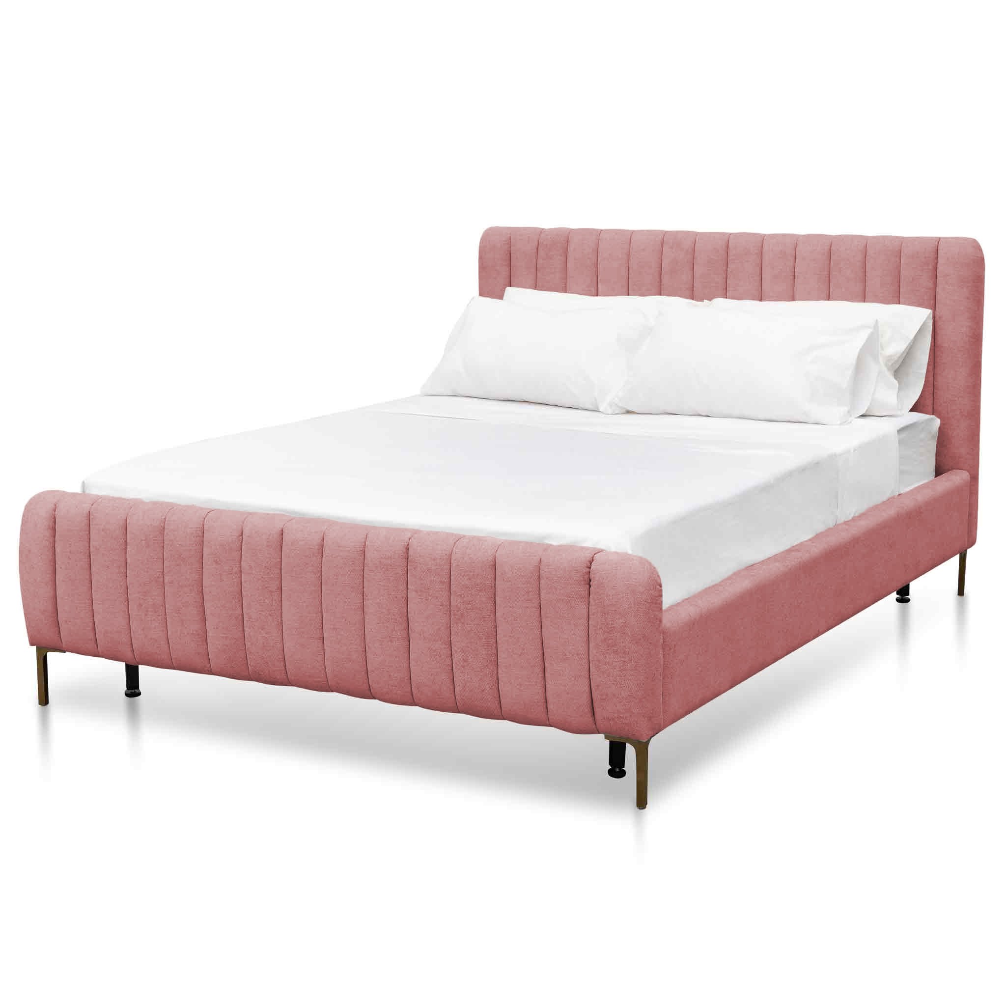 King Sized Lazio Bed Frame - Blush Peach Velvet