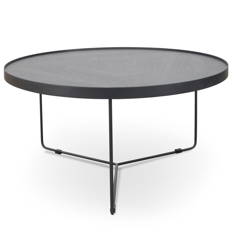 90cm Round Venezia Coffee Table - Black Oak Top - Black Frame - Last one