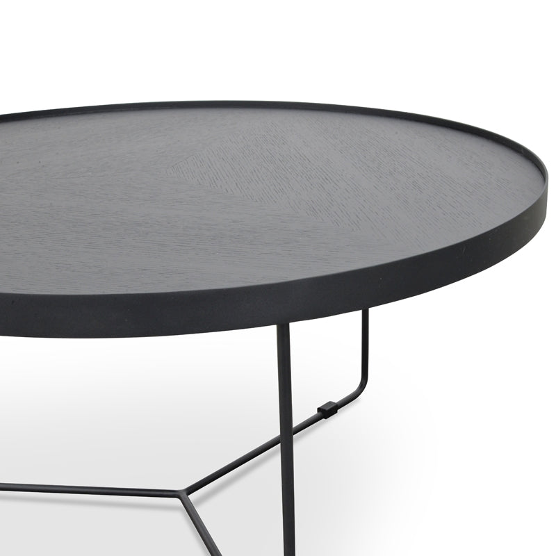 90cm Round Venezia Coffee Table - Black Oak Top - Black Frame - Last one