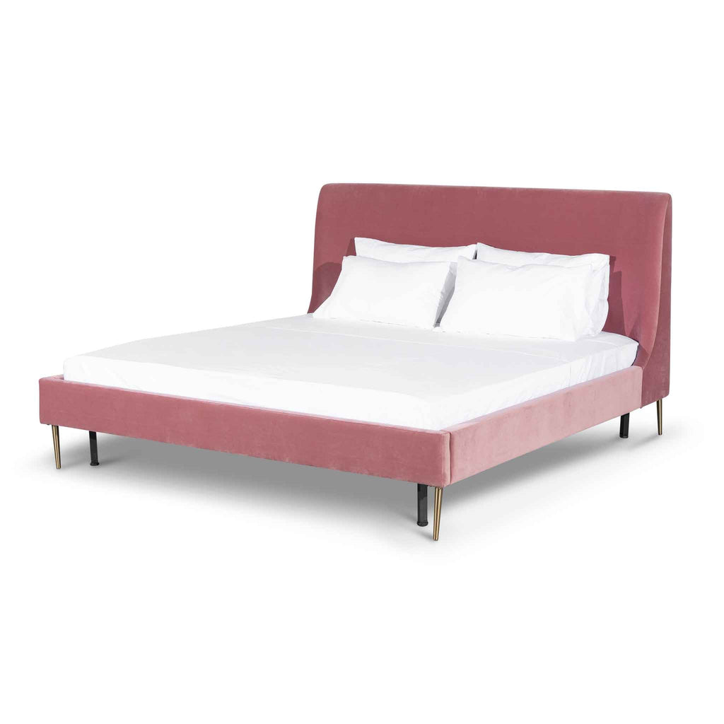 King Lazio Bed Frame - Blush Peach Velvet