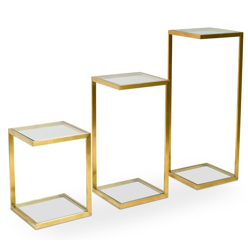 Glass Capri Side Table - Gold Base (Set of 3) - Last one