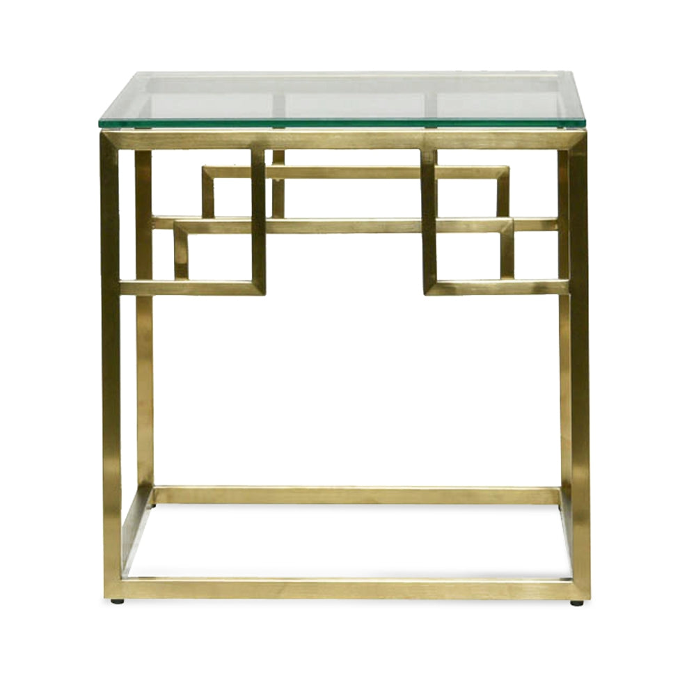 Capri Side Table - Glass Top - Brushed Gold Base