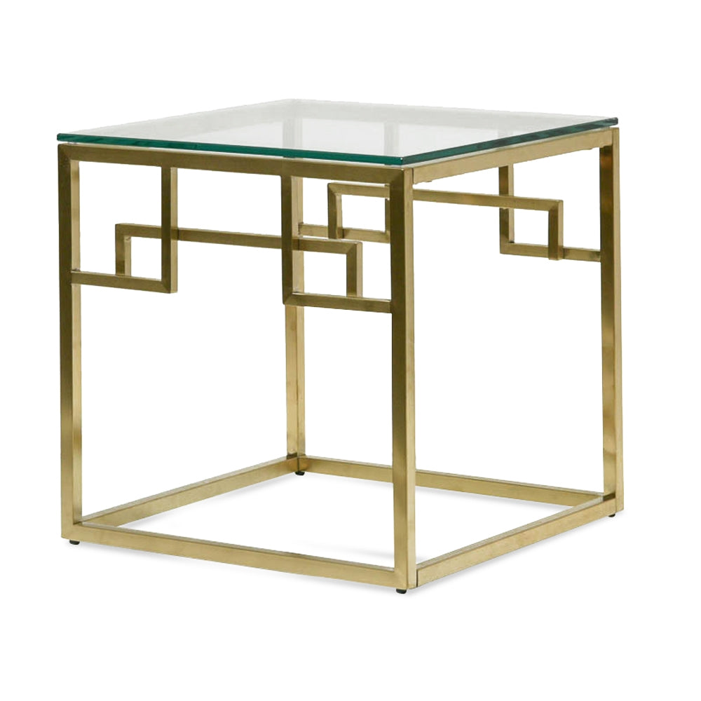Capri Side Table - Glass Top - Brushed Gold Base