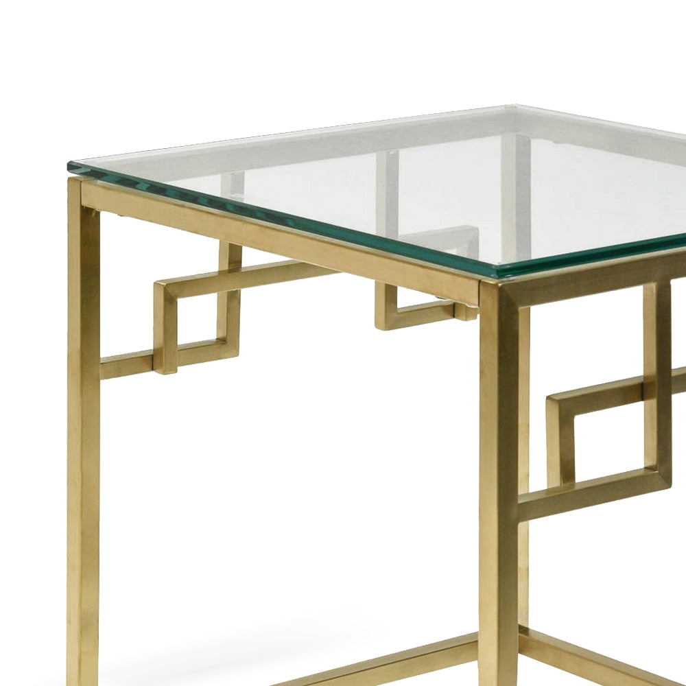 Capri Side Table - Glass Top - Brushed Gold Base