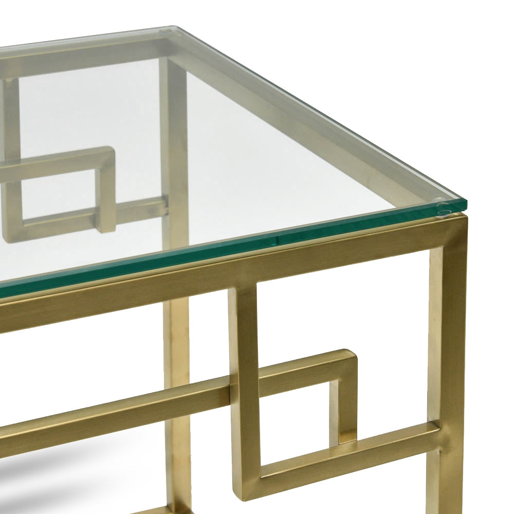 Capri Side Table - Glass Top - Brushed Gold Base